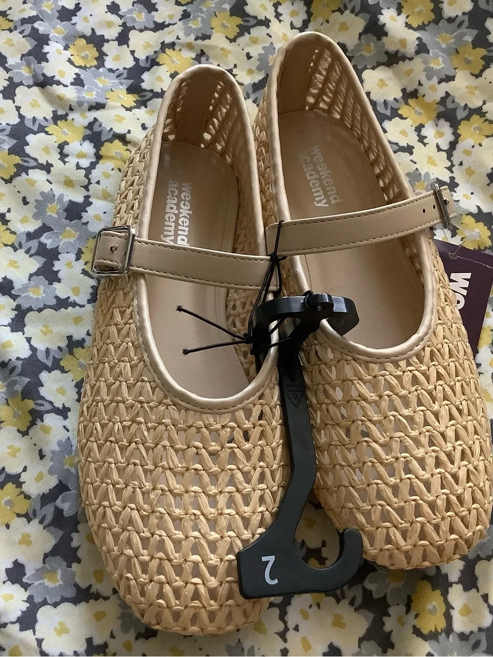 Girls' Cream Woven Mary Jane Flats